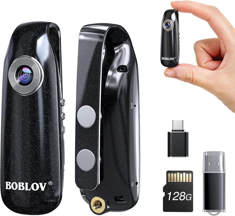 BOBLOV Mini Body Camera with Video: 128GB 007 Pocket Tiny Body Cams with Back Clip,1080P Small Wearable Camera with Audio Recording -User Friendly for Bike/Pet/Home/Proof - Image 1